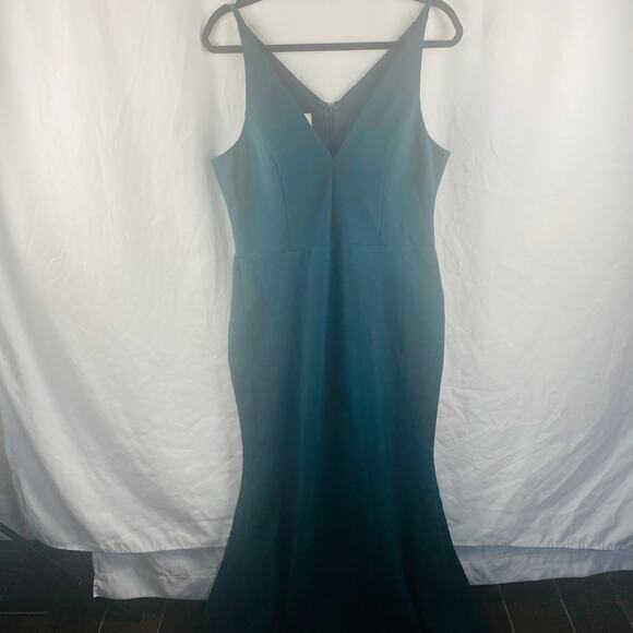 BHLDN Jones Crepe Dark Green V-Neck Maxi Formal Bridesmaid Dress Size 16 - Picture 4 of 11